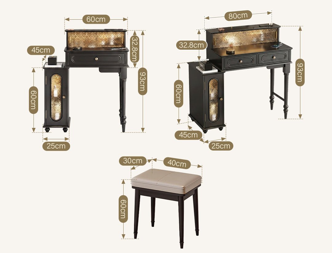 Scarlett Dressing Table With Side Cabinet & LED Mirror - Miola