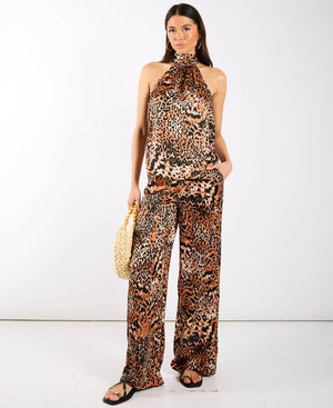 Brown Animal Printed Halter Neck Top