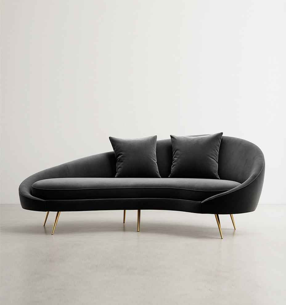 Slender Modern Curved Two Seater, Three Seater Sofa, Velvet - Miola