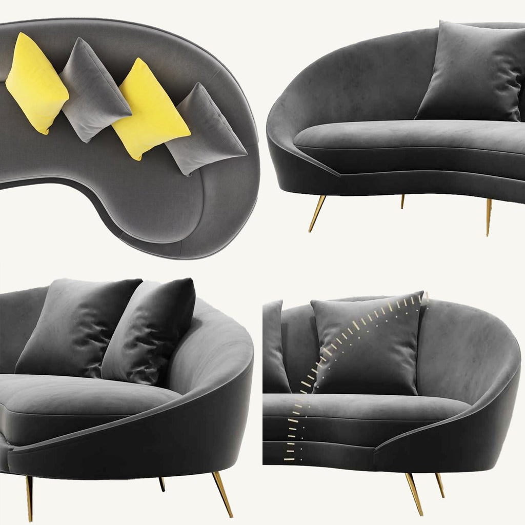 Slender Modern Curved Two Seater, Three Seater Sofa, Velvet - Miola