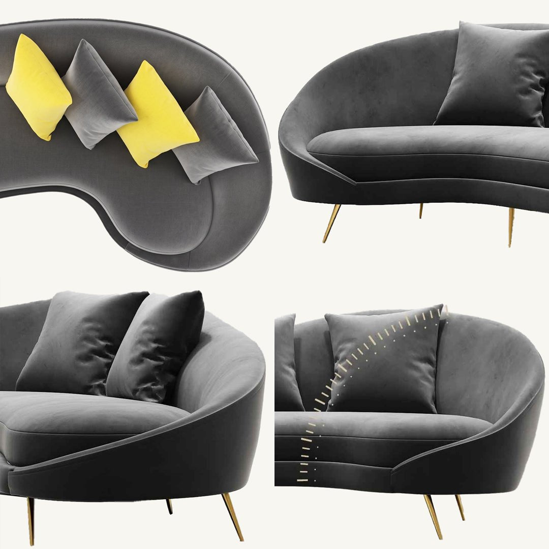 Slender Modern Curved Two Seater, Three Seater Sofa, Velvet - Miola