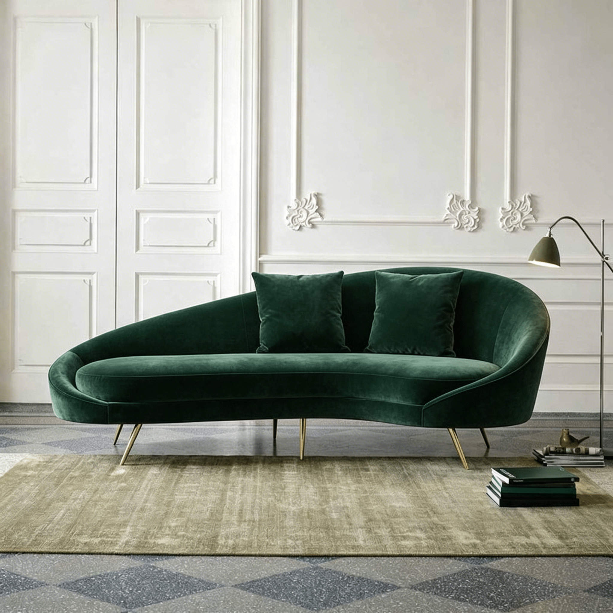 Slender Modern Curved Two Seater, Three Seater Sofa, Velvet - Miola