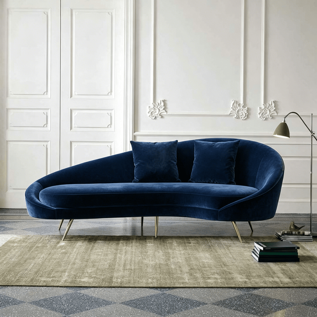 Slender Modern Curved Two Seater, Three Seater Sofa, Velvet - Miola