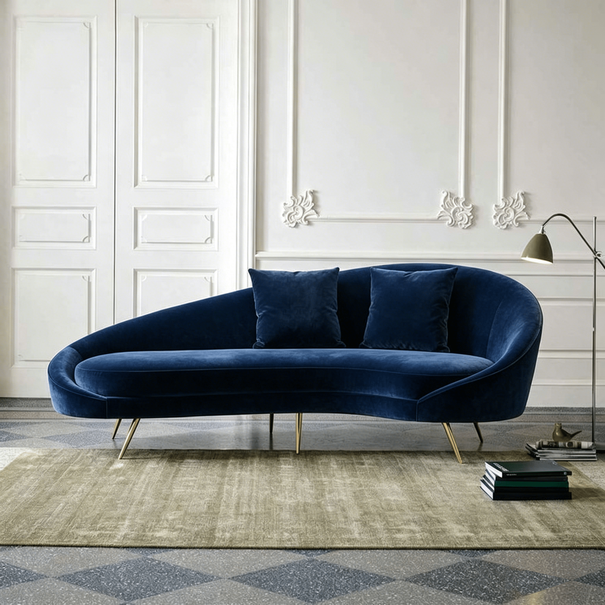 Slender Modern Curved Two Seater, Three Seater Sofa, Velvet - Miola