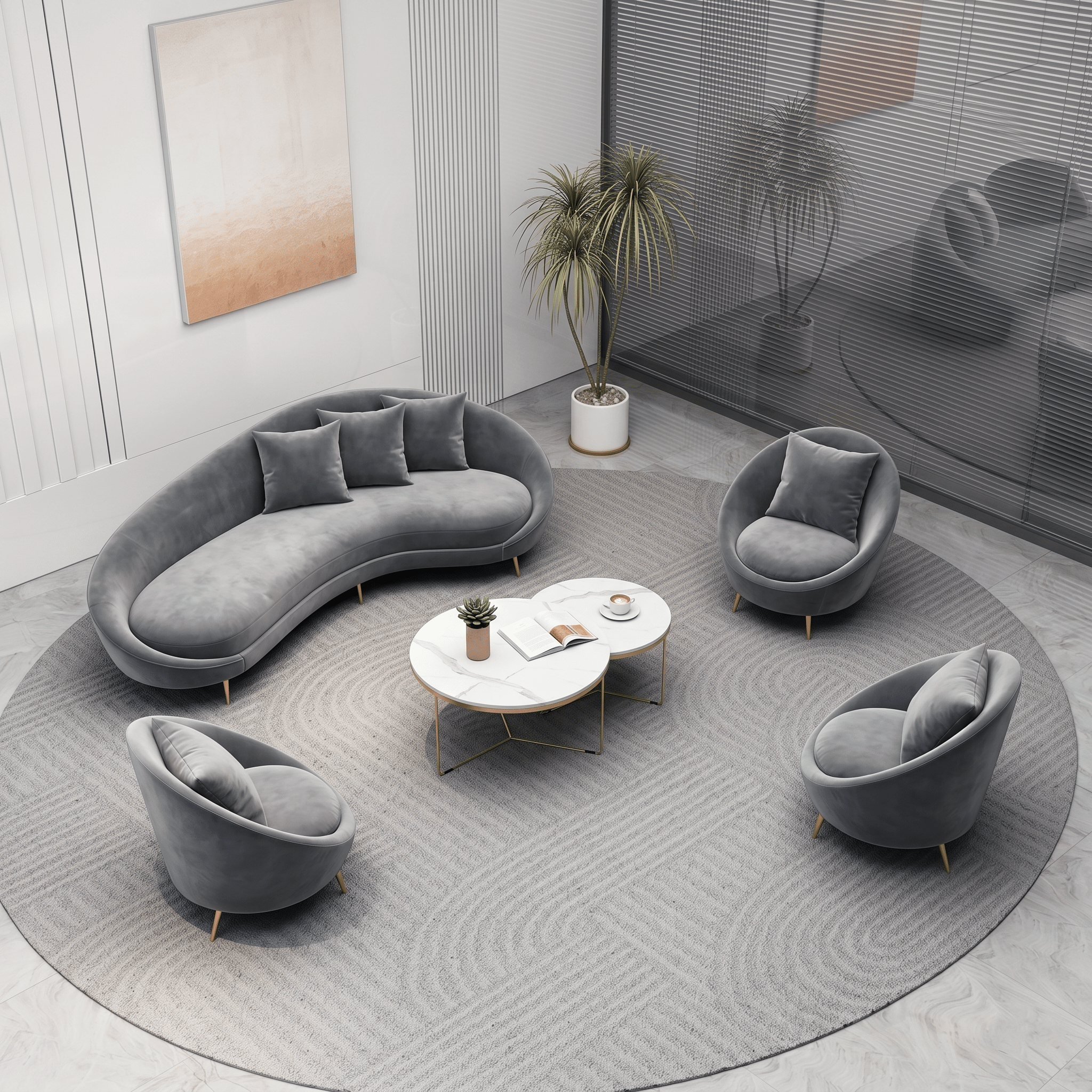 Slender Modern Curved Two Seater, Three Seater Sofa, Velvet - Miola