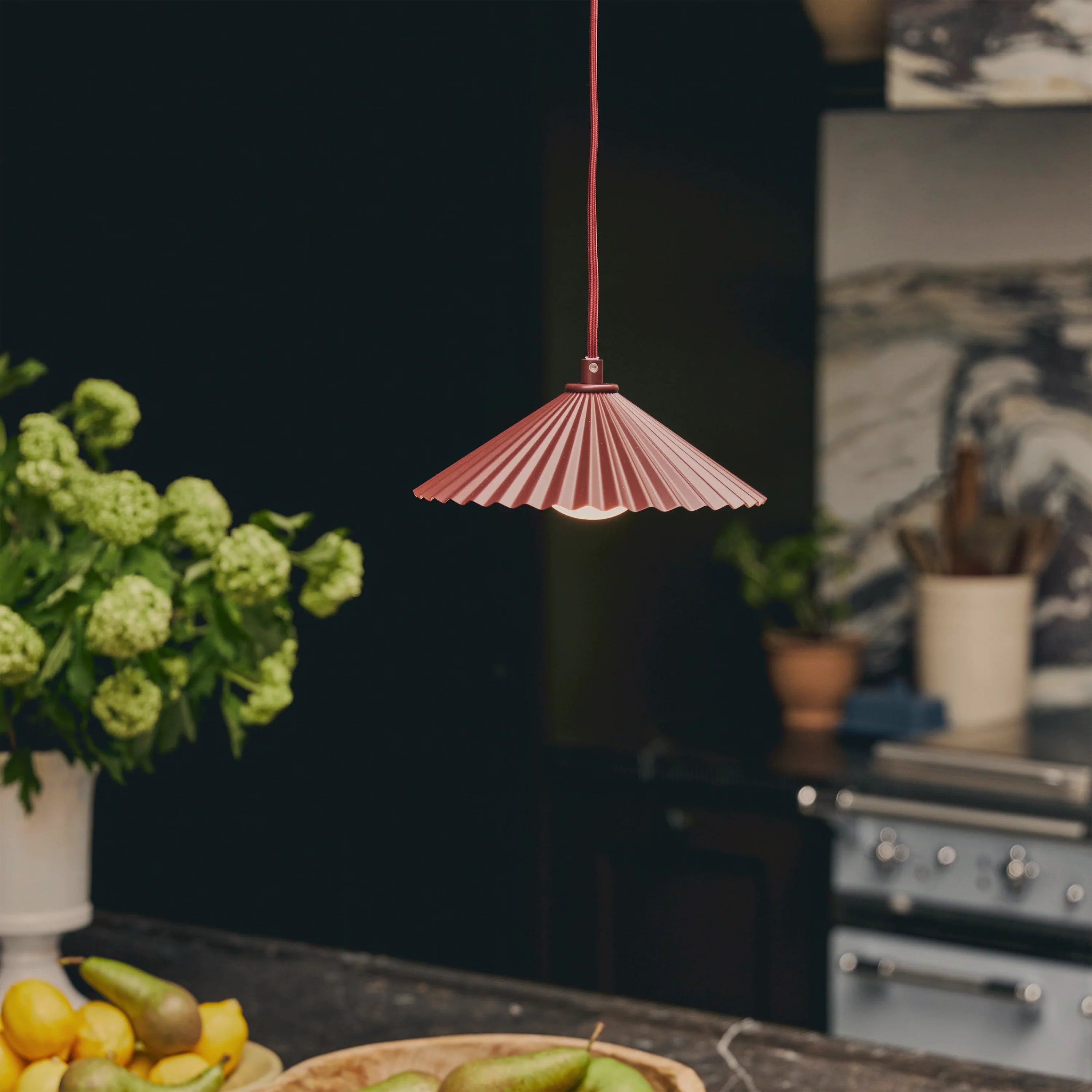 Burgundy small pleat pendant ceiling light - Miola