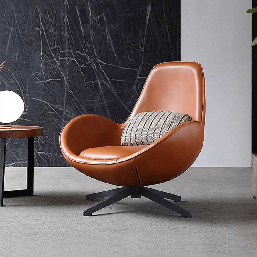 Snail Swivel Accent Armchair, Brown Leather - Miola