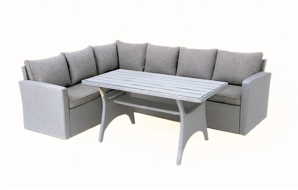 Stockholm 6 Seater Grey Rattan Garden Corner Dining Set - Miola