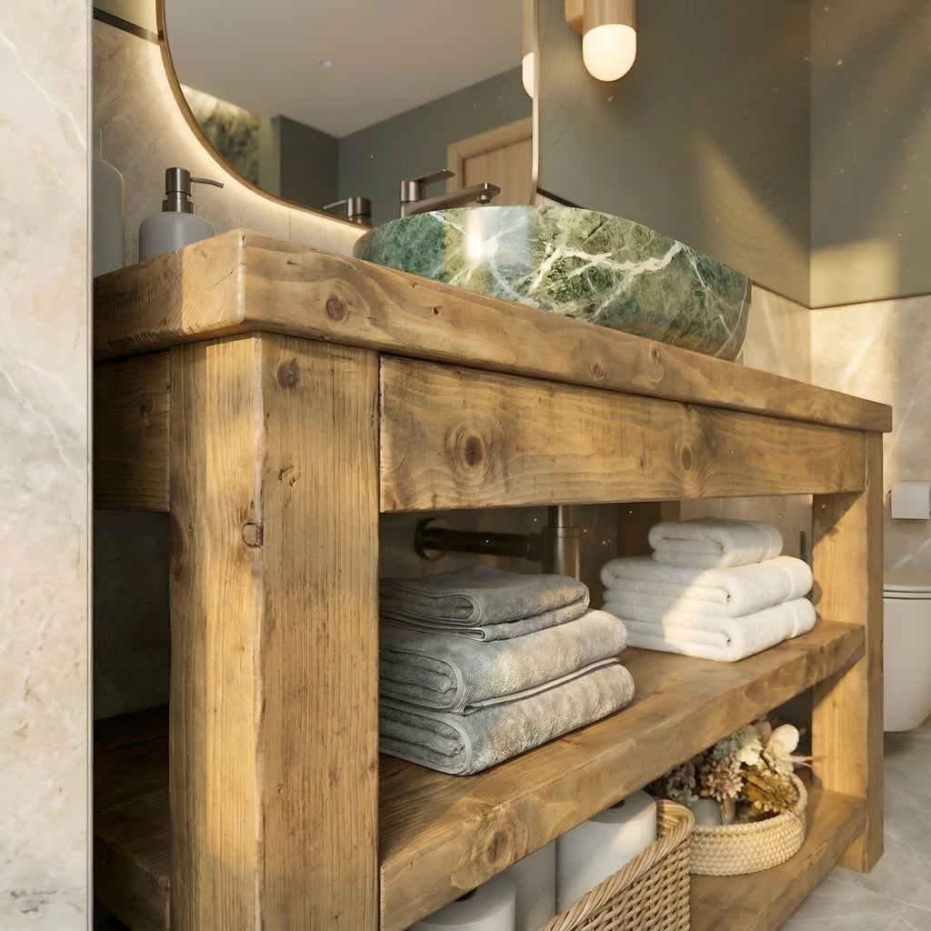TERO Solid Wood Bathroom Vanity With Shelf