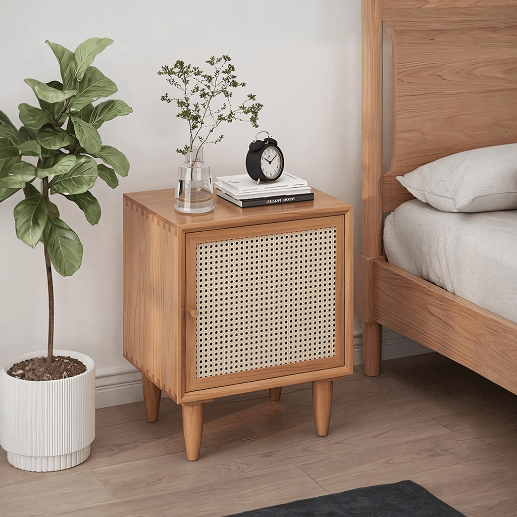 Tableau Rattan Bedside Table, Solid Wood - Miola