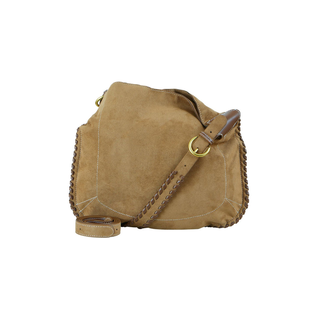 Tan Faux Suede Stitching Bag