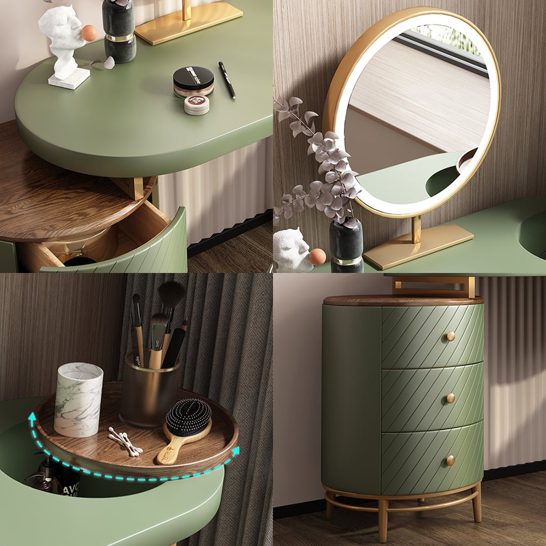 Tandy Dressing Table With LED Mirror, Green & White, Makeup Vanity - Miola