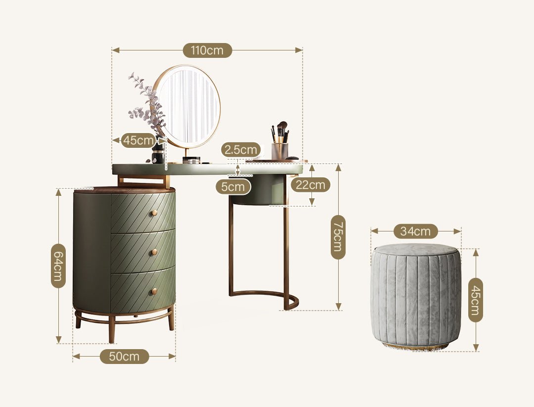 Tandy Dressing Table With LED Mirror, Green & White, Makeup Vanity - Miola