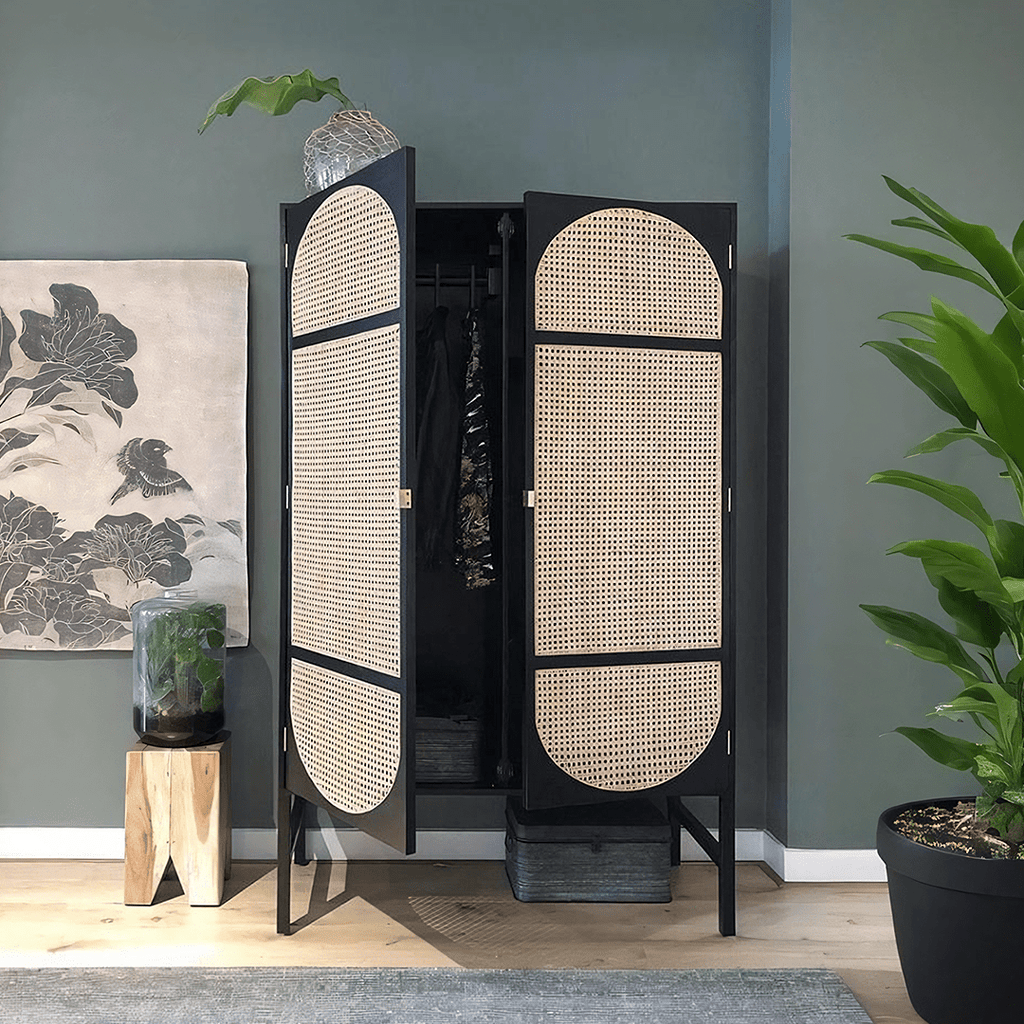 Tandy Black Rattan Wardrobe - Miola