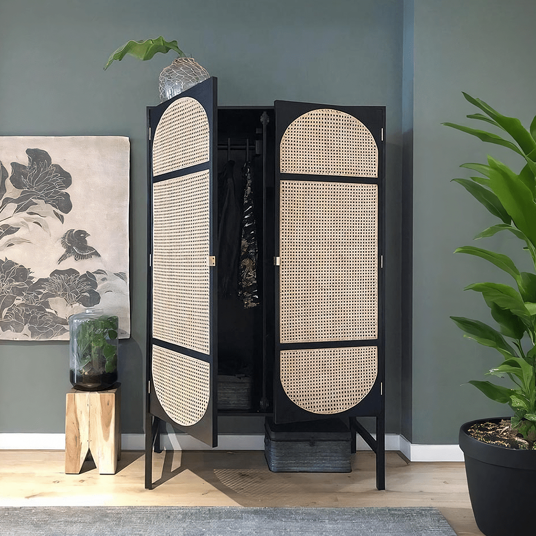Tandy Black Rattan Wardrobe - Miola
