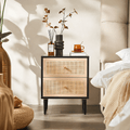 Tsaatan Wood Bedside Table, Rattan, Black - Miola