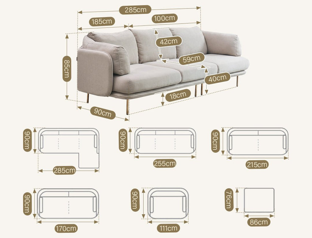 U182 Two Seater, Three Seater, Modular Sofa, Off - White Cotton Linen - Miola