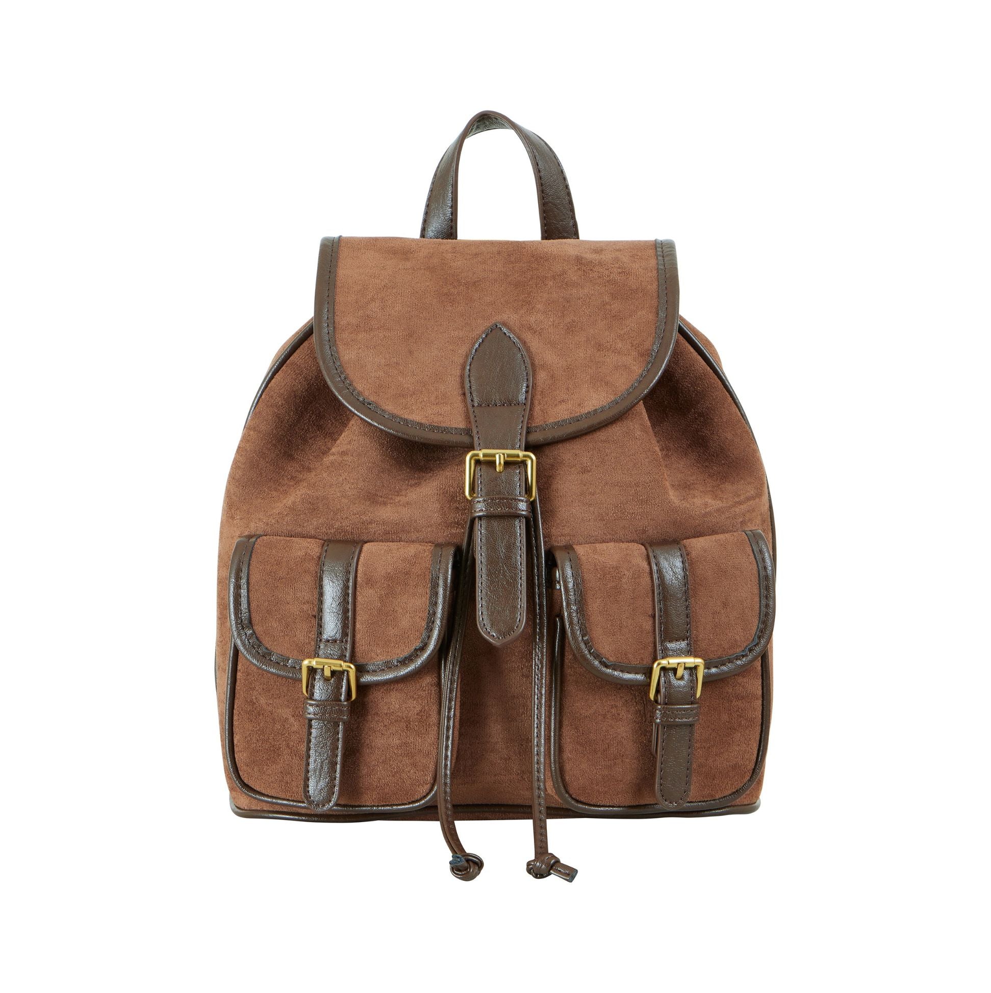 Tan Faux Suede Pocket Rucksack