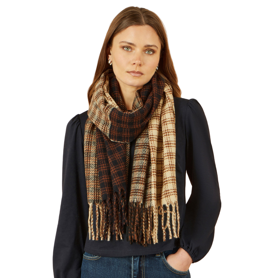 Brown Mixed Check Scarf