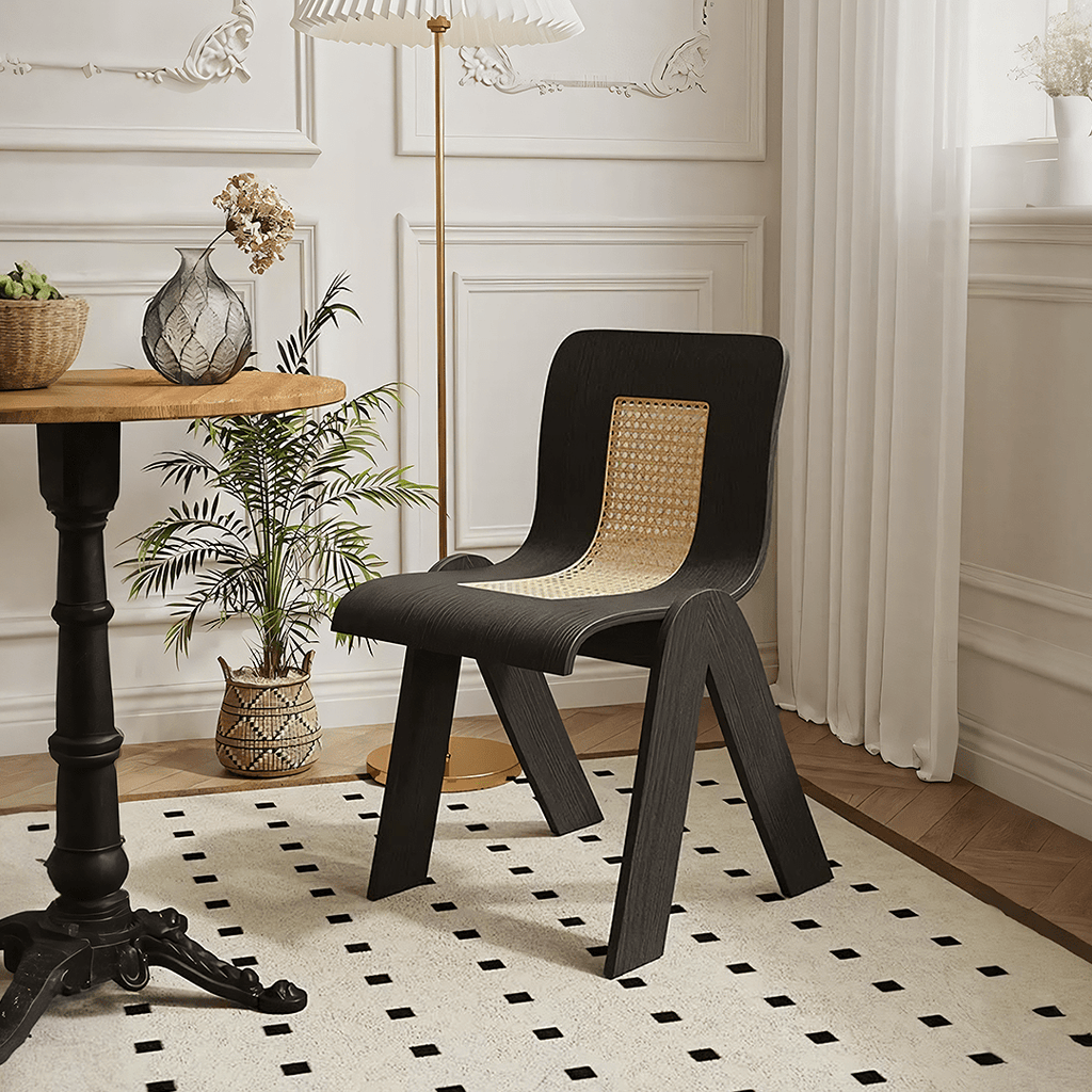 Verna Curve Dining Chair, Black & Rattan - Miola