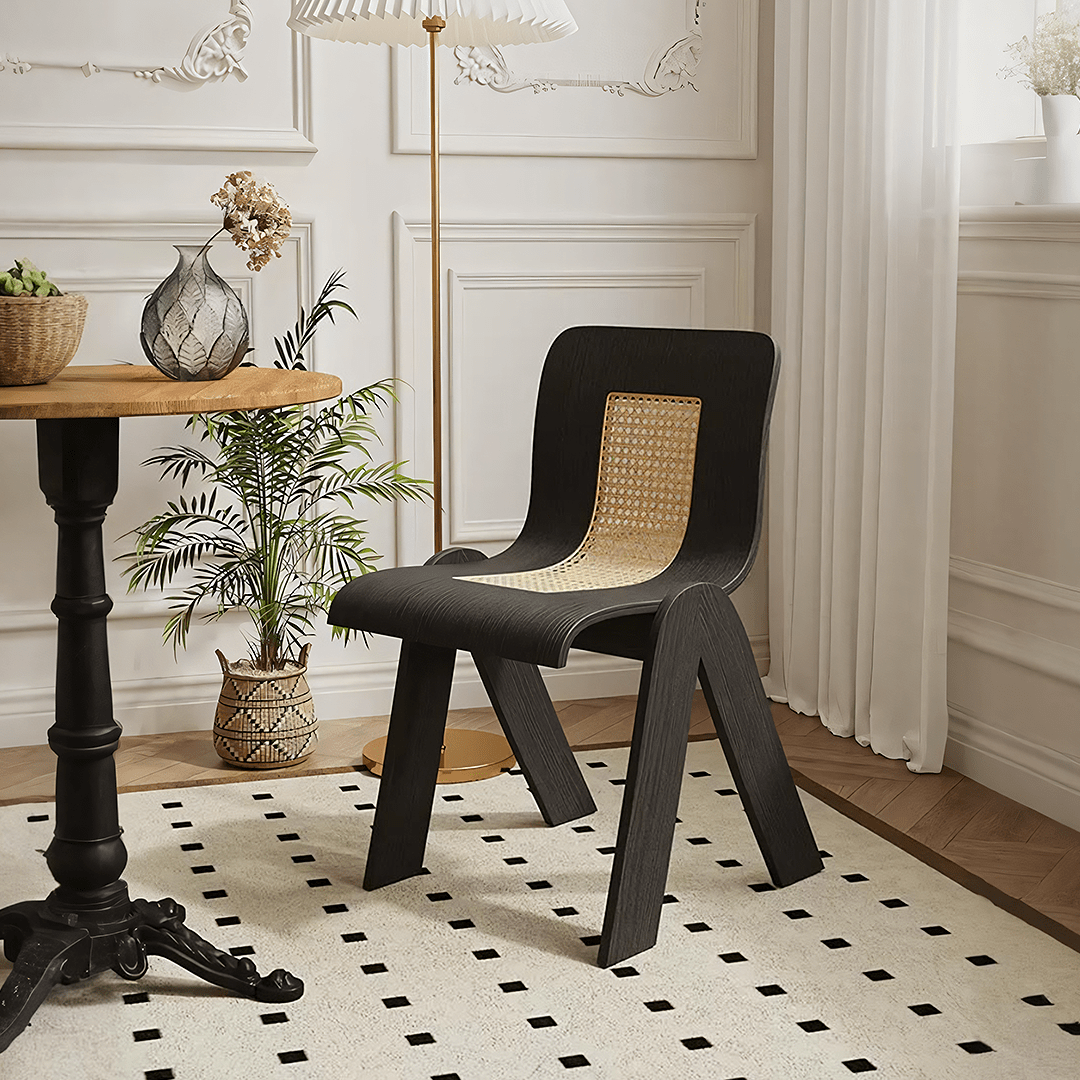 Verna Curve Dining Chair, Black & Rattan - Miola