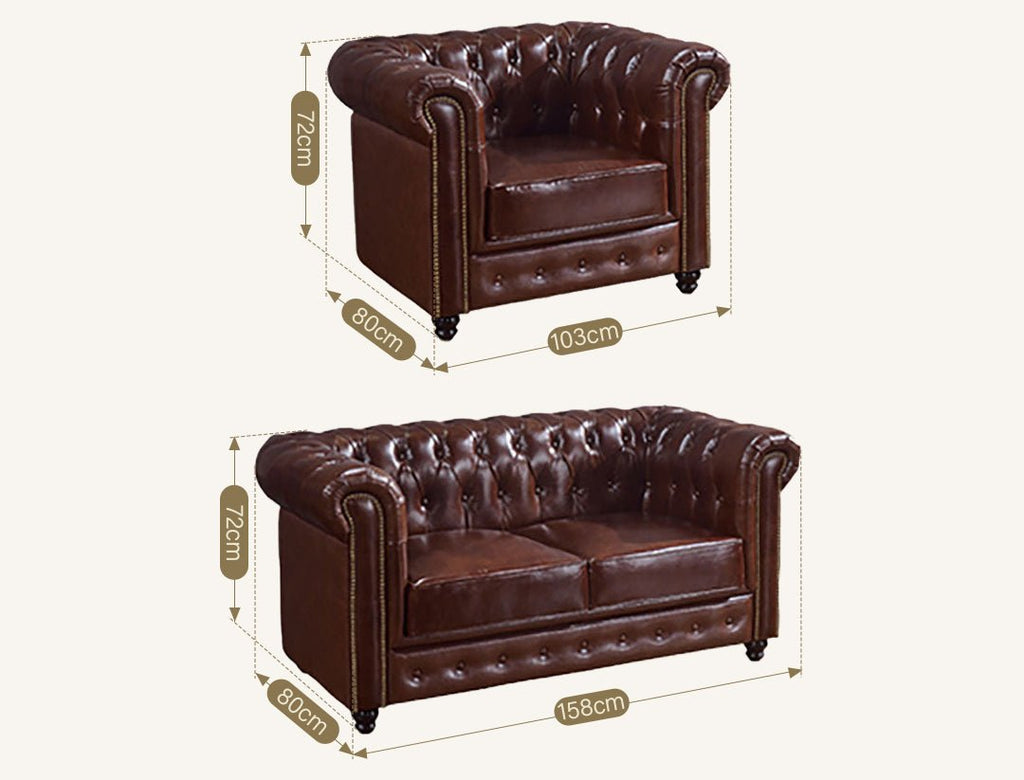 Vintage Chesterfield Three Seater Sofa - Miola