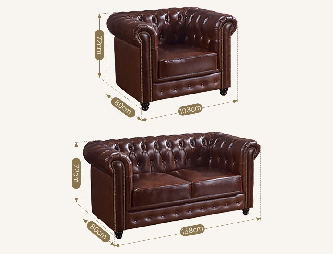 Vintage Chesterfield Three Seater Sofa - Miola