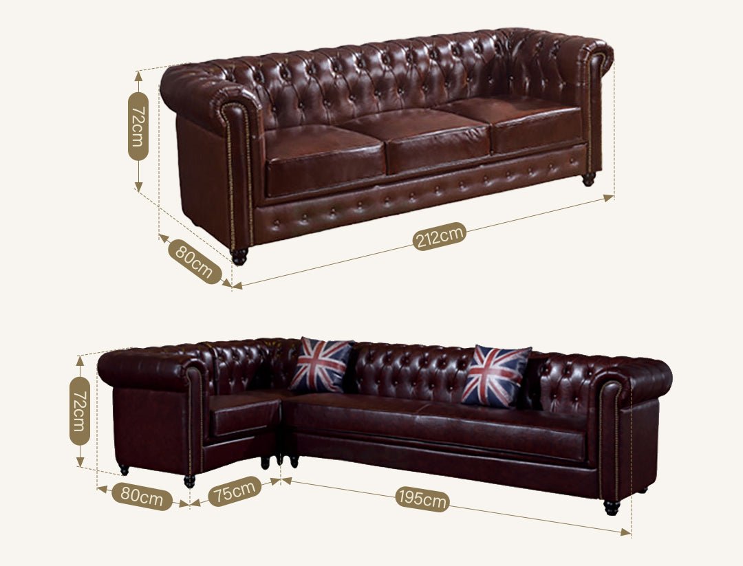 Vintage Chesterfield Three Seater Sofa - Miola