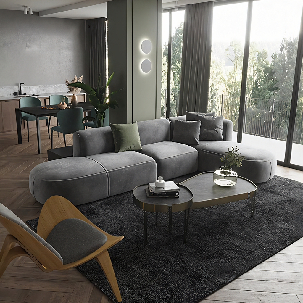 FIN Four Seater Sofa, Four Seater Corner Sofa, Grey Velvet - Miola