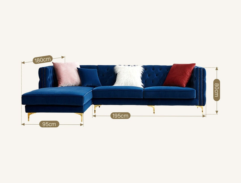 WH215 Three Seater Corner Sofa, Velvet - Miola