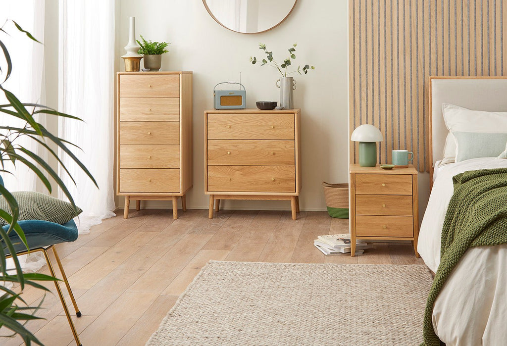 Wright Oak 3 Drawer Bedside Table - Miola