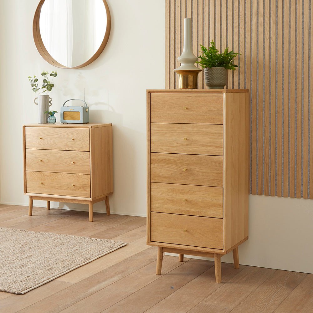 Wright Oak Tallboy Chest of 5 Drawers - Miola