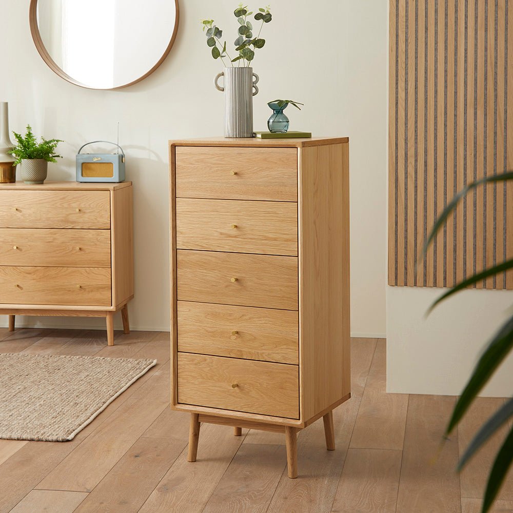 Wright Oak Tallboy Chest of 5 Drawers - Miola