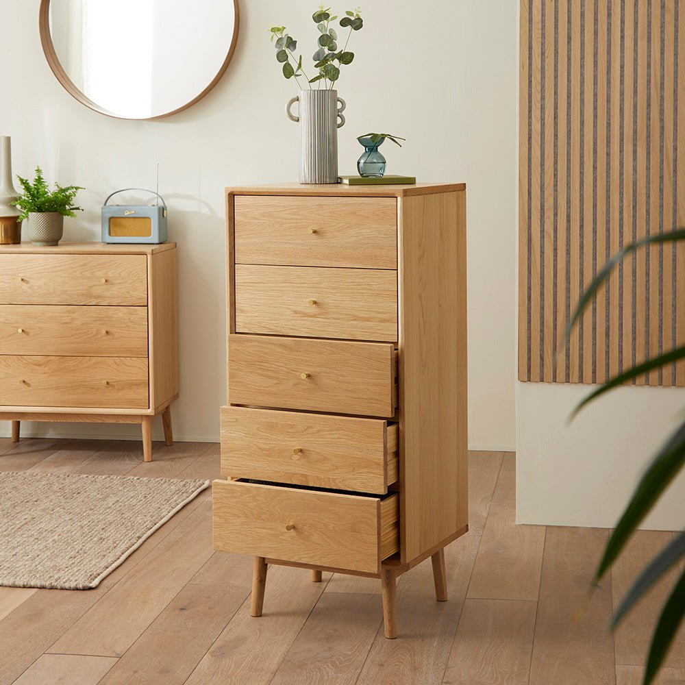 Wright Oak Tallboy Chest of 5 Drawers - Miola