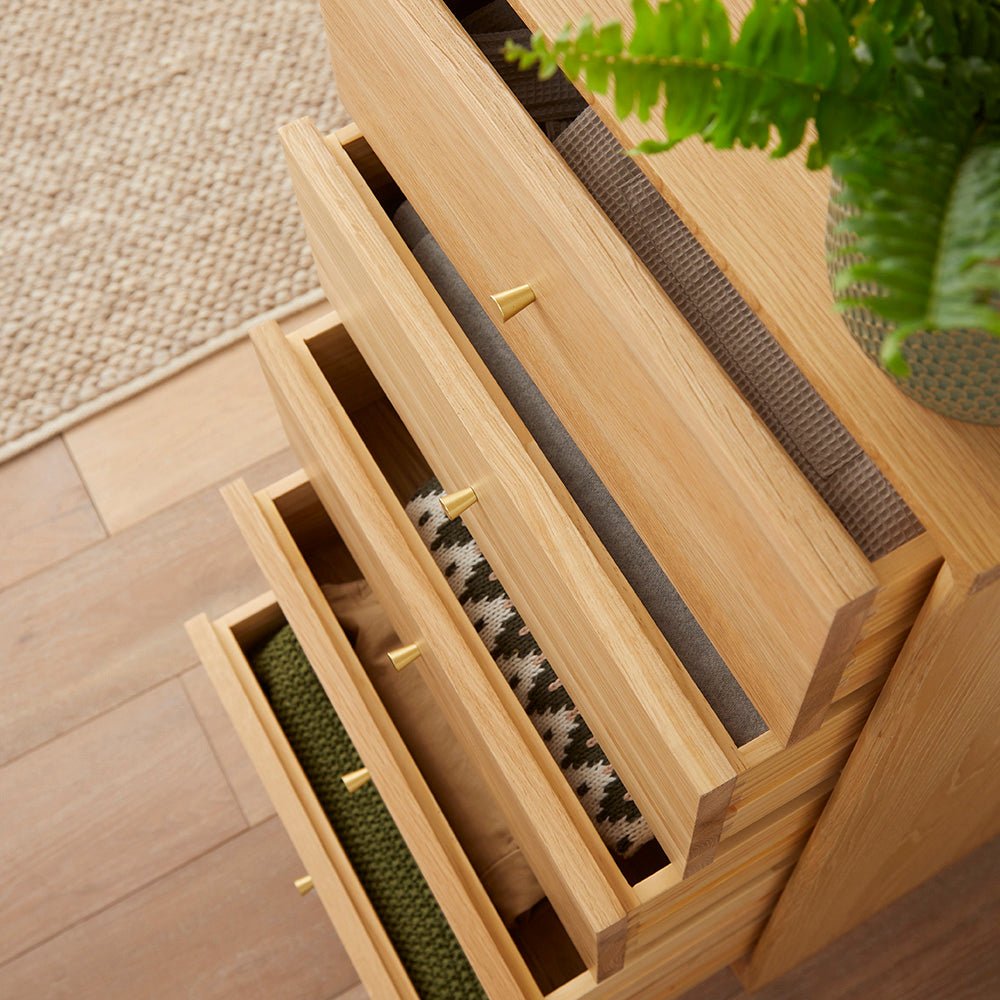 Wright Oak Tallboy Chest of 5 Drawers - Miola