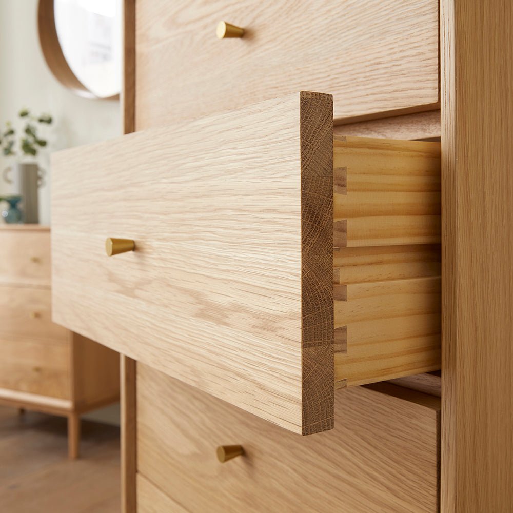Wright Oak Tallboy Chest of 5 Drawers - Miola