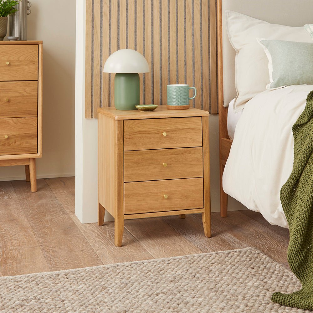 Wright Oak 3 Drawer Bedside Table - Miola