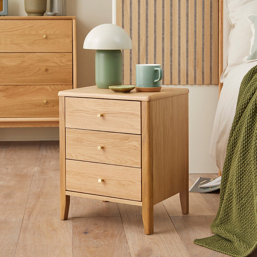 Wright Oak 3 Drawer Bedside Table - Miola