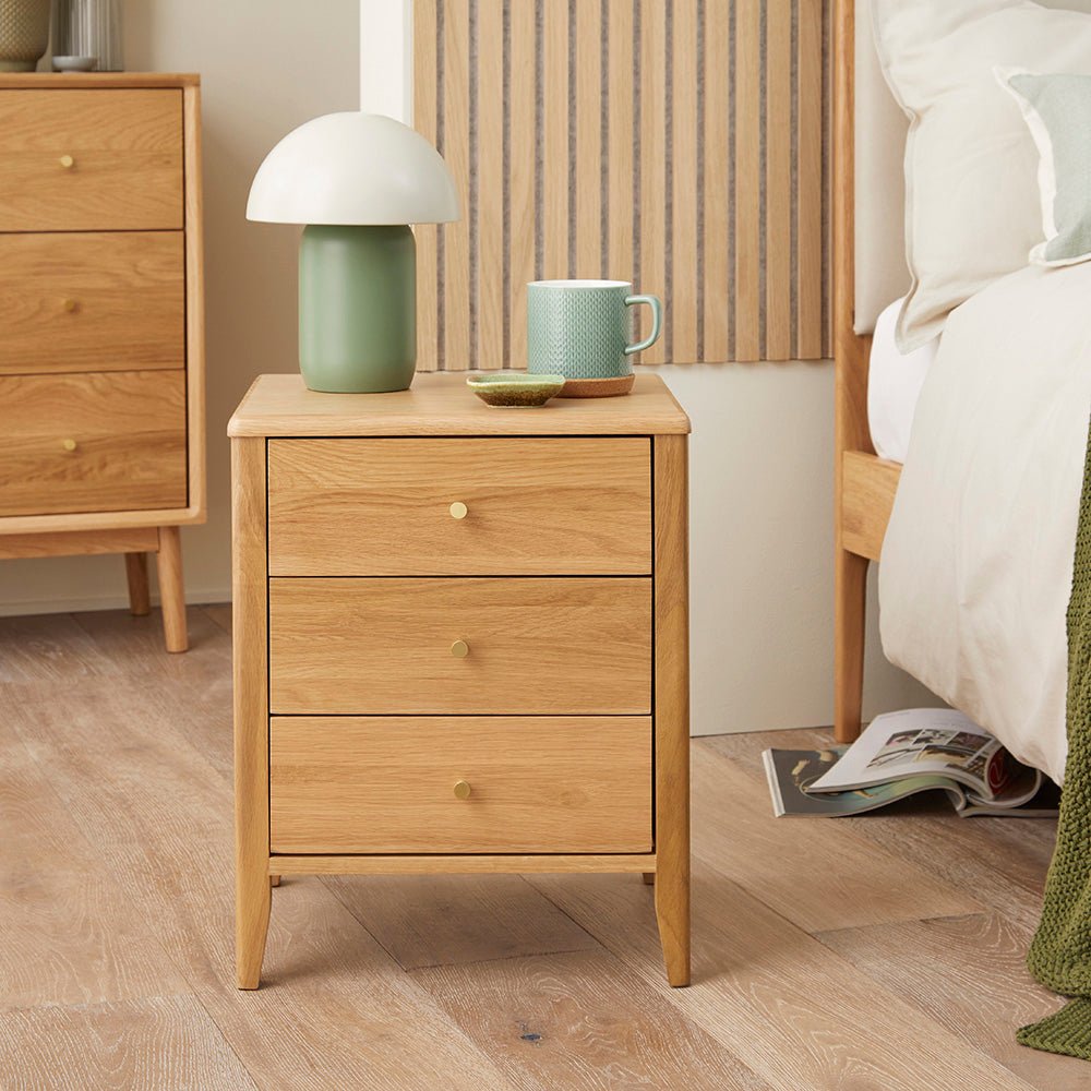 Wright Oak 3 Drawer Bedside Table - Miola