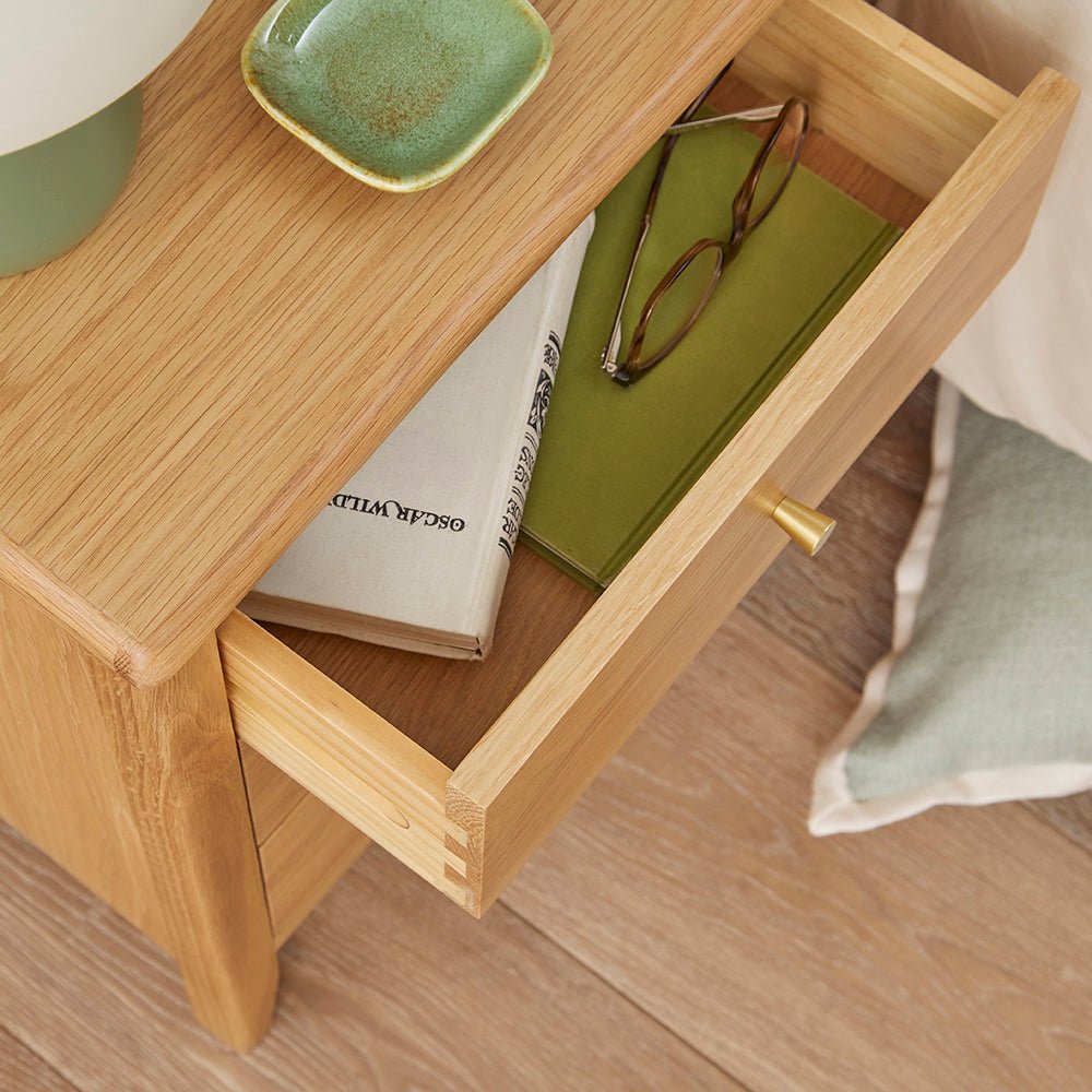 Wright Oak 3 Drawer Bedside Table - Miola