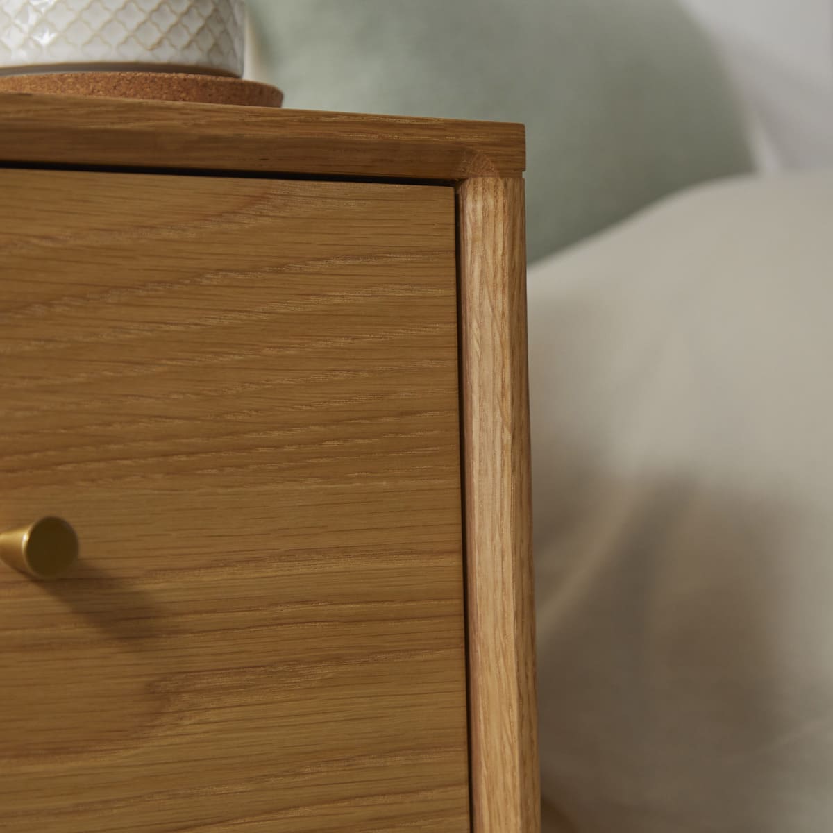 Wright Narrow Oak Bedside Table - Miola