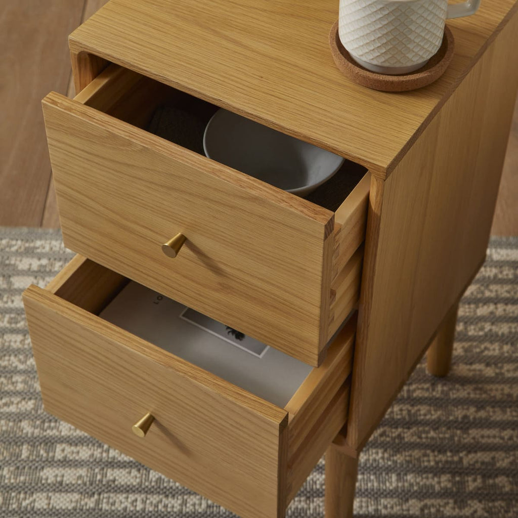 Wright Narrow Oak Bedside Table - Miola