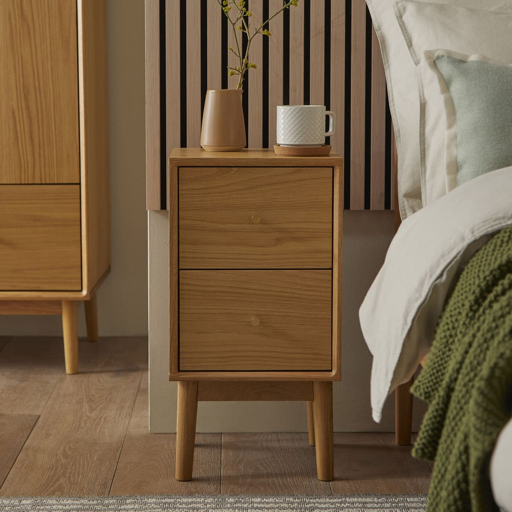Wright Narrow Oak Bedside Table - Miola