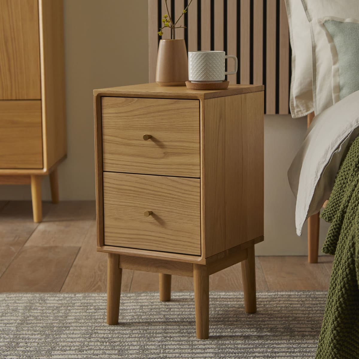 Wright Narrow Oak Bedside Table - Miola