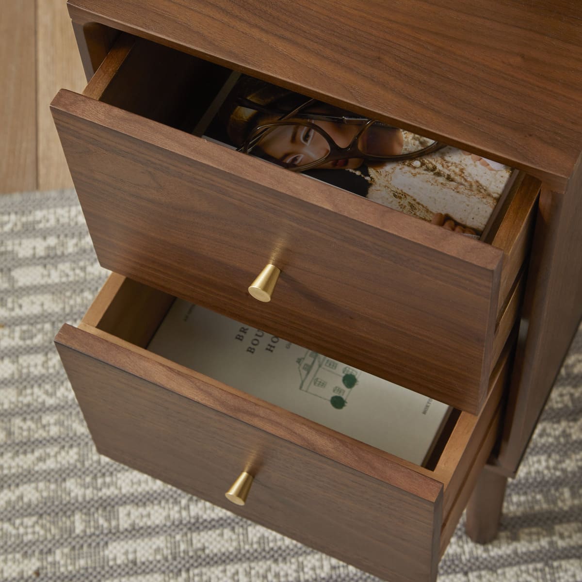 Wright Narrow Walnut Bedside Table - Miola