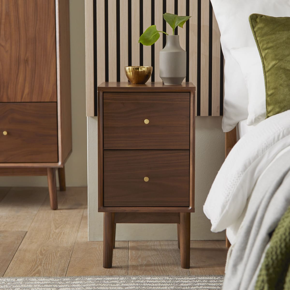 Wright Narrow Walnut Bedside Table - Miola