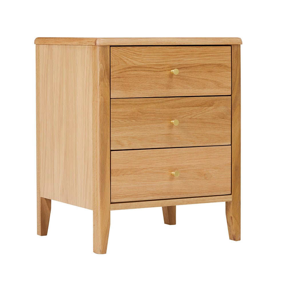 Wright Oak 3 Drawer Bedside Table - Miola