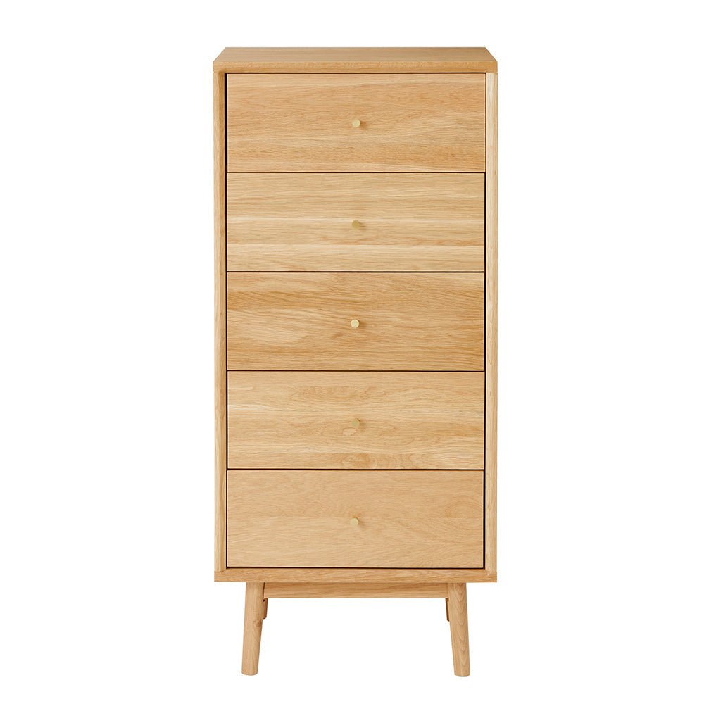 Wright Oak Tallboy Chest of 5 Drawers - Miola