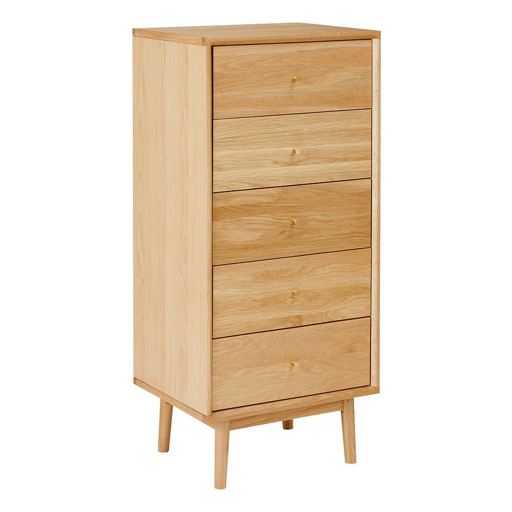 Wright Oak Tallboy Chest of 5 Drawers - Miola