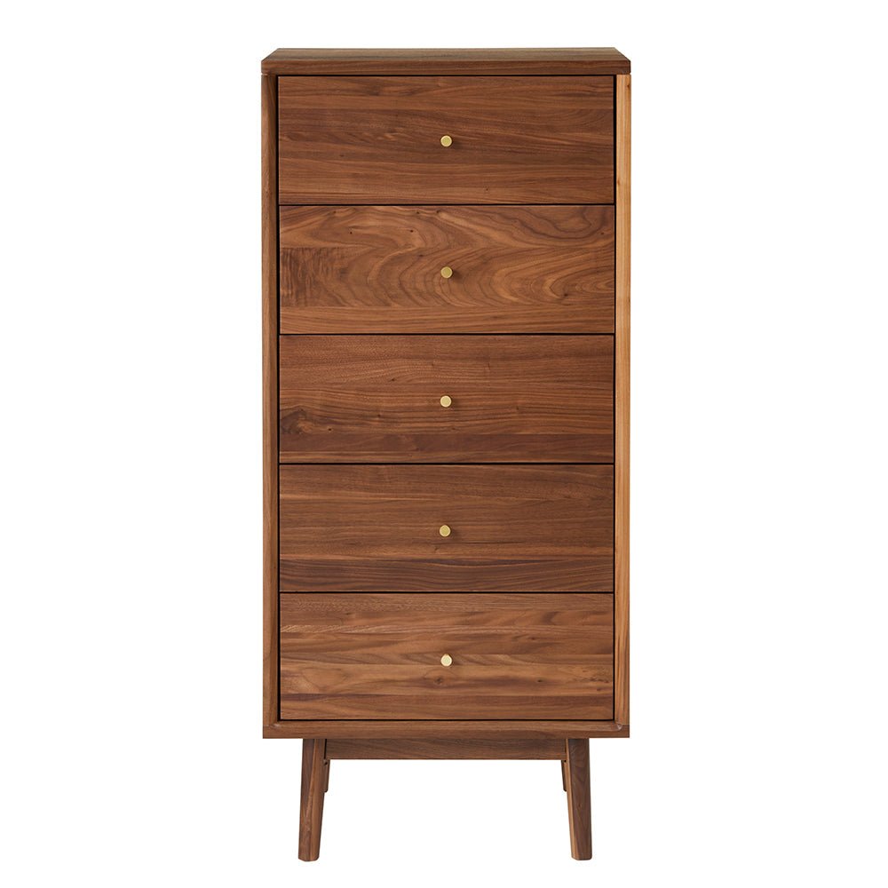 Wright Walnut Tallboy Chest of 5 Drawers - Miola